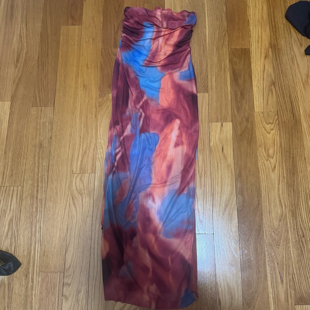 Multicolor Strapless Midi Mesh Dress